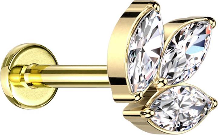 Actual product image Star Piercing Micro labret internal thread gold-plated three oval crystals silver (without brass, Titanium)