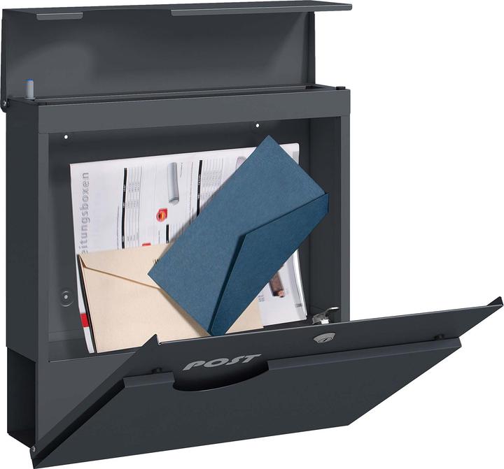 Actual product image Wiltec Briefkasten Anthrazit V62 Postkasten Stahl Zeitungsfach Wandbriefkasten