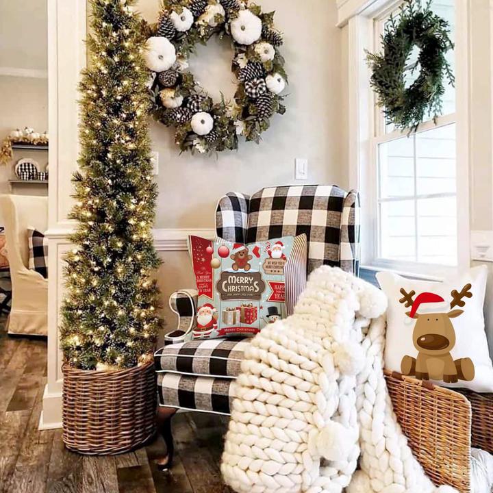 Actual product image Alopini Christmas cushion cover set of 4 cushion covers decorative cushions linen cushion covers (45 x 45 cm)