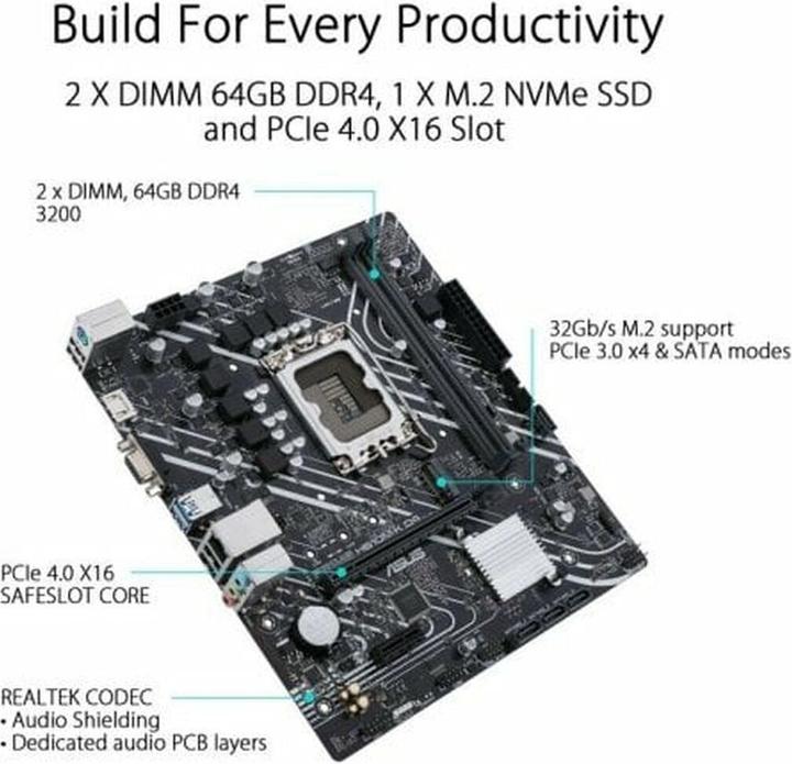 Image du produit ASUS PRIME H610M-K D4 (LGA 1700, Intel H610, mATX)