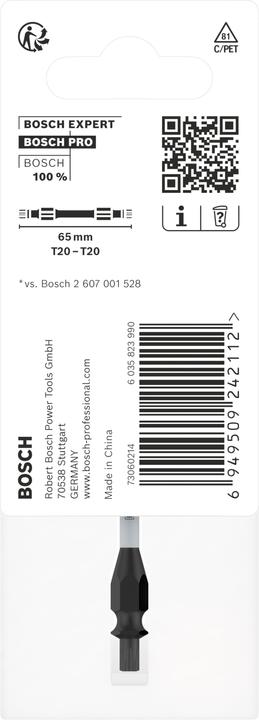 Nutritional values and ingredients Bosch Professional Zubehör PRO Impact screwdriver bit with double blades and pick and click inserts, T20, 65 mm (T20)