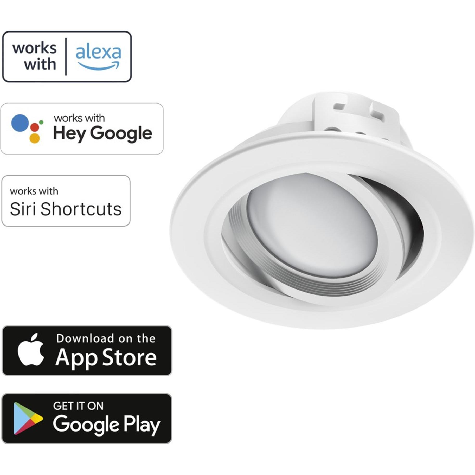 Hama, Applique + Plafoniera, Faretto da incasso WLAN LED, 5W, comando vocale/app, regolabile, bianco (380 lm)