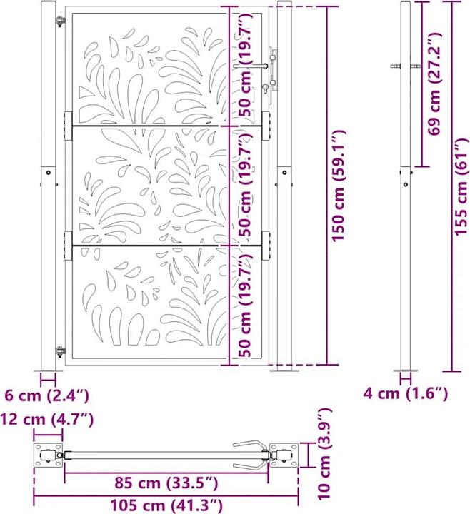 Produktbild VidaXL Gartentor 105x155 cm Wetterfester Stahl Wellen-Design Zauntor