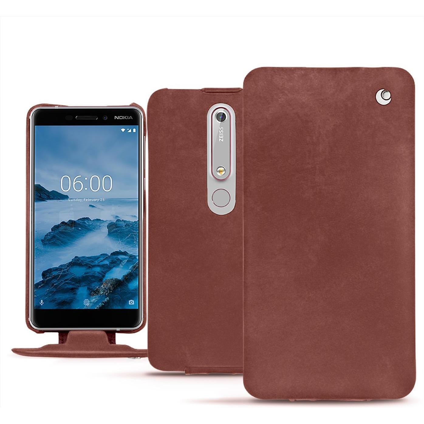 Noreve Lederschutzhülle vertikal (Nokia 6 (2018)), Smartphone Hülle, Rot