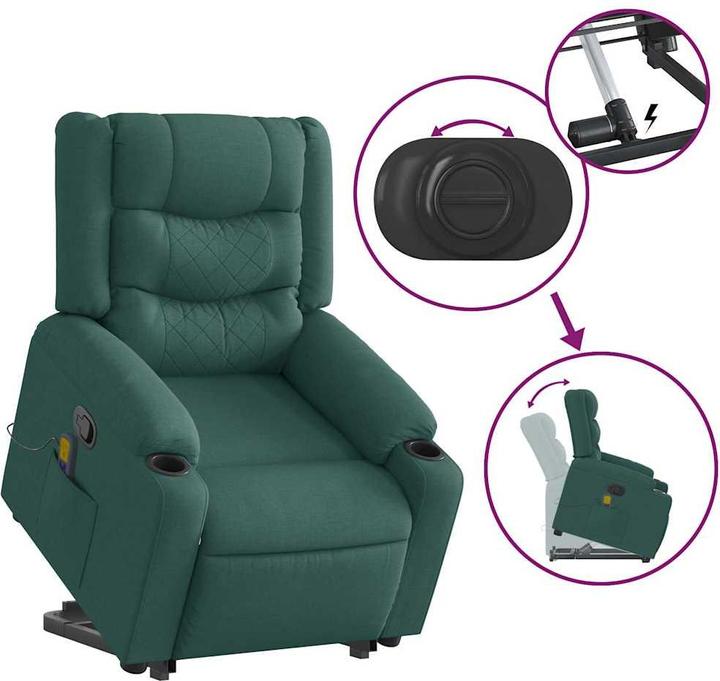 Actual product image VidaXL Massage chair with stand-up aid dark green fabric