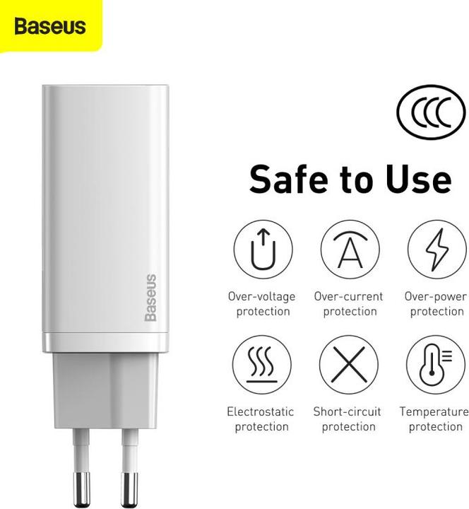 Productafbeelding Baseus GaN2 Lite snelladerC+U 65W EU Wit (65 W, 1 portie)