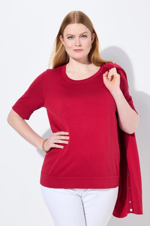 Immagine prodotto Ulla Popken Maglione da twin set in cotone Pima con scollo a girocollo e mezze maniche (42, 44)