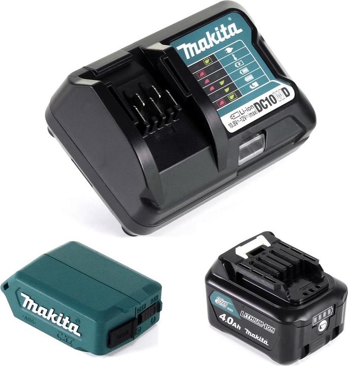 Produktbild Makita DEAADP08 WM1 USB Adapter für 10,8V-12V Akkus + 4,0 Ah Akku ( 197406-2 ) + Lader ( 197343-0 ) (12 V)