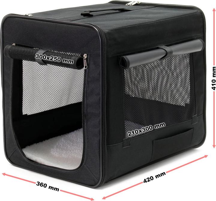 Produktbild Fudajo Transportbox S Faltbar Schwarz 42x36x41cm Hundebox Katzenbox Reisebox (Katze, Hund, Faltbar, Atmungsaktiv, Waschbar)