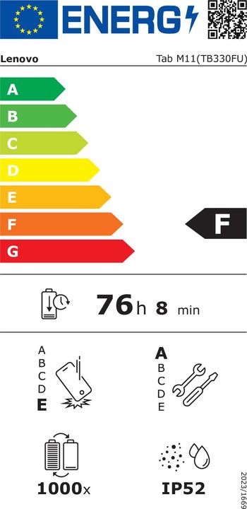 Energie-Label Lenovo Tab M11 (nur WLAN, 11", 128 GB, Luna Grey)