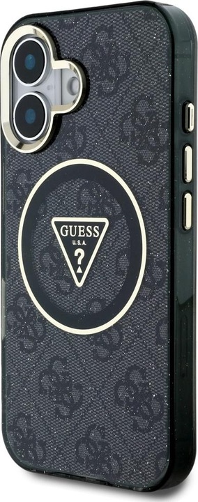 Immagine prodotto Guess Case IML Metal Glitter 4G Circle Triangle MagSafe for iPhone 16 black (Apple iPhone 16)