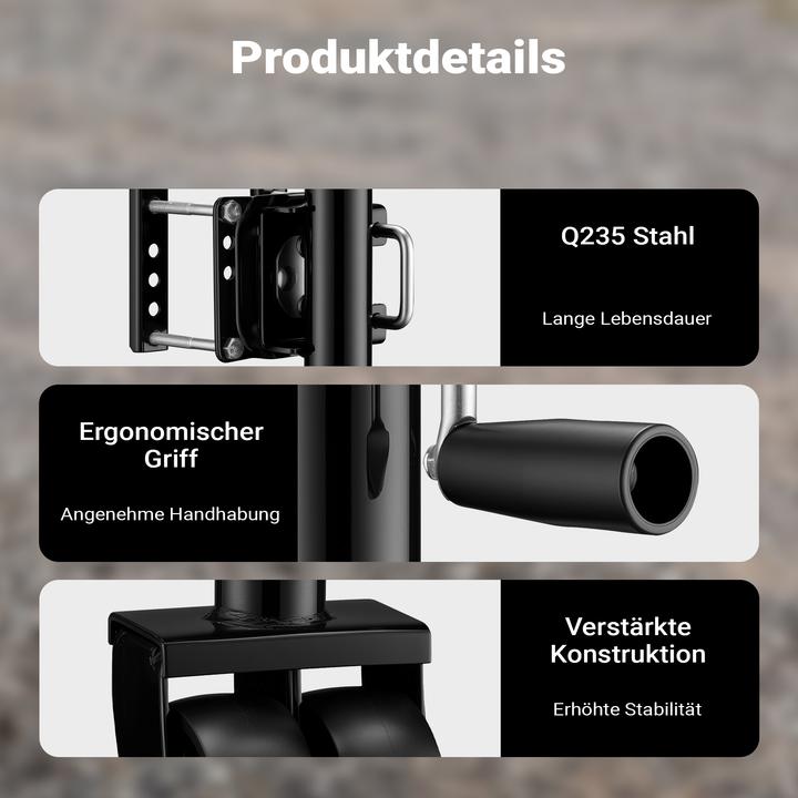Produktbild Wiltec Doppelstützrad bis 680kg Schwerlast Anhängerstütze Schwenkarm Bugrad