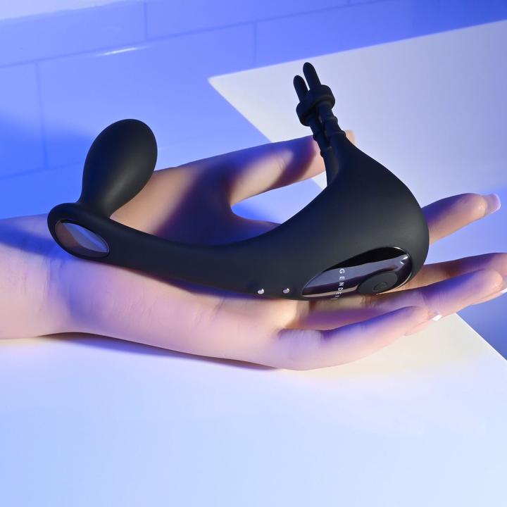 Actual product image Gender X Back It Up Vibrating Plug and Cockring - Black
