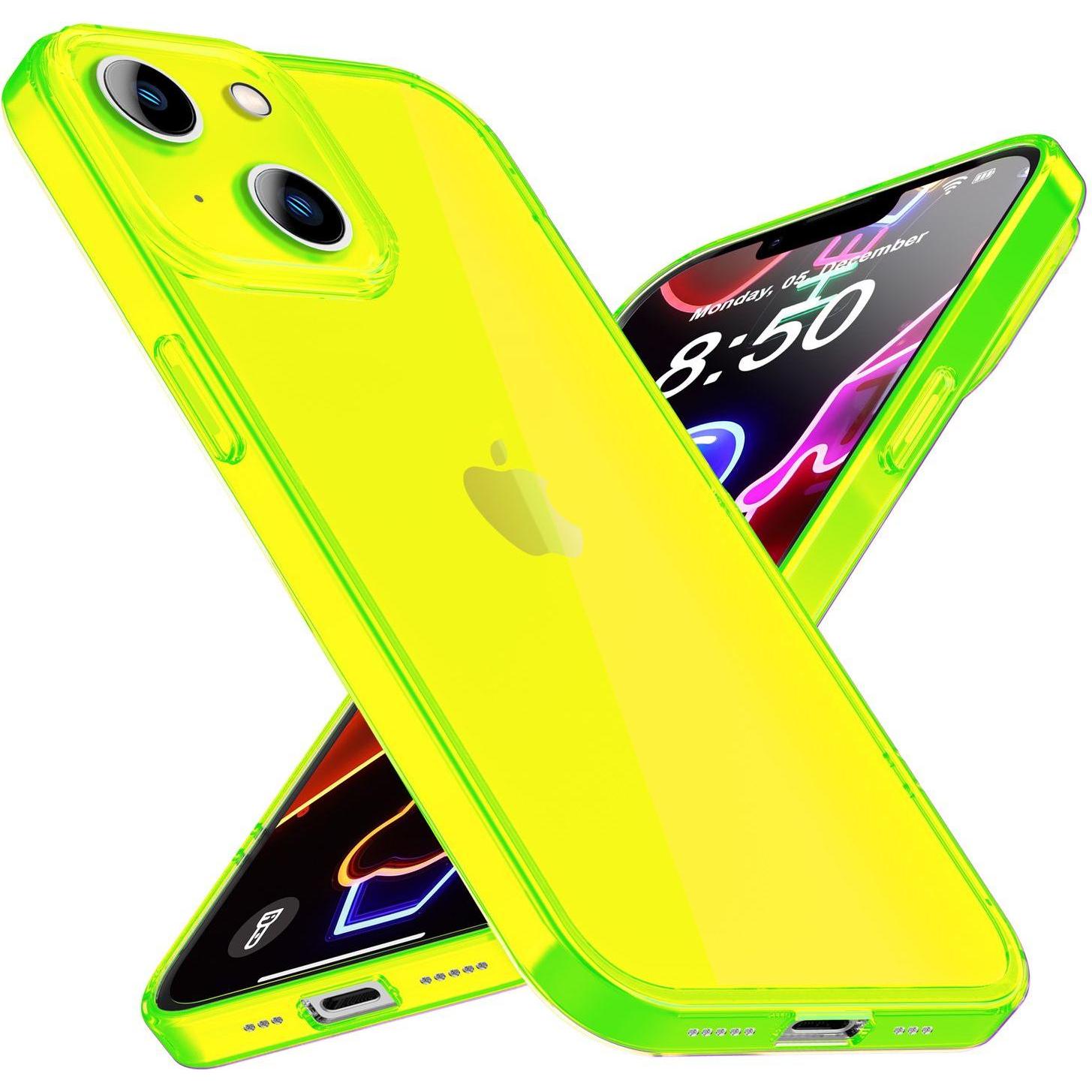 Nalia Klar Transparente Neon Silikon Hülle (Apple iPhone 14), Smartphone Hülle, Gelb