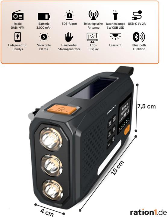 Actual product image Ration1.de DAB+ Kurbelradio (DAB+, Bluetooth)