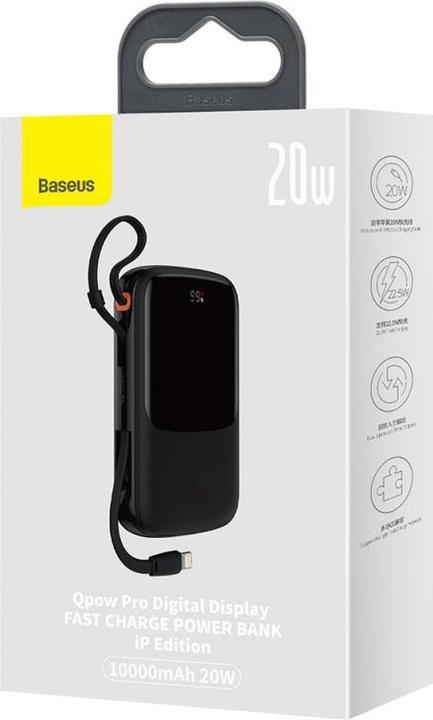 Image du produit Baseus Qpow power supply 10000mAh built-in Lightning 20W fast charging cable SCP AFC FCP black (PPQD020001) (10000 mAh, 20 W, 37 Wh)