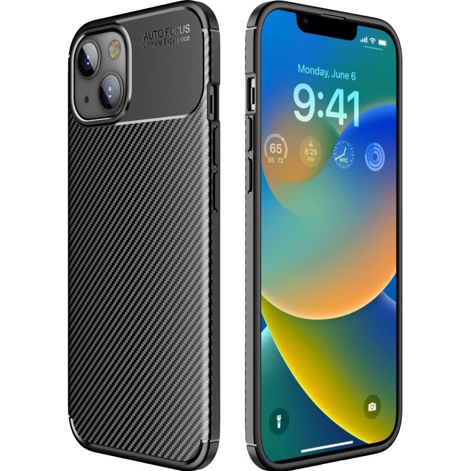 Screenguard Apple iPhone 14 Hülle Carbon Design TPU Case (Apple iPhone 14), Smartphone Hülle, Schwarz