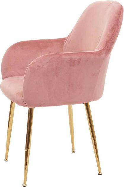 Actual product image Swisshandel24 6x Dining Chair HWC-F18, Chair Kitchen Chair, Retro Design - Velvet Old Pink, Golden Legs
