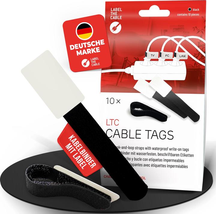 Actual product image Label-the-cable LTC CABLE TAGS, Klett Kabelfahnen beschriftbar 10er Set schwarz (Velcro cable ties, 90 mm, 10 pcs.)