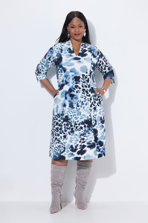 Produktbild Ulla Popken Punto-Kleid, Leomuster, Kelchkragen, 3/4-Arm (50, 52)