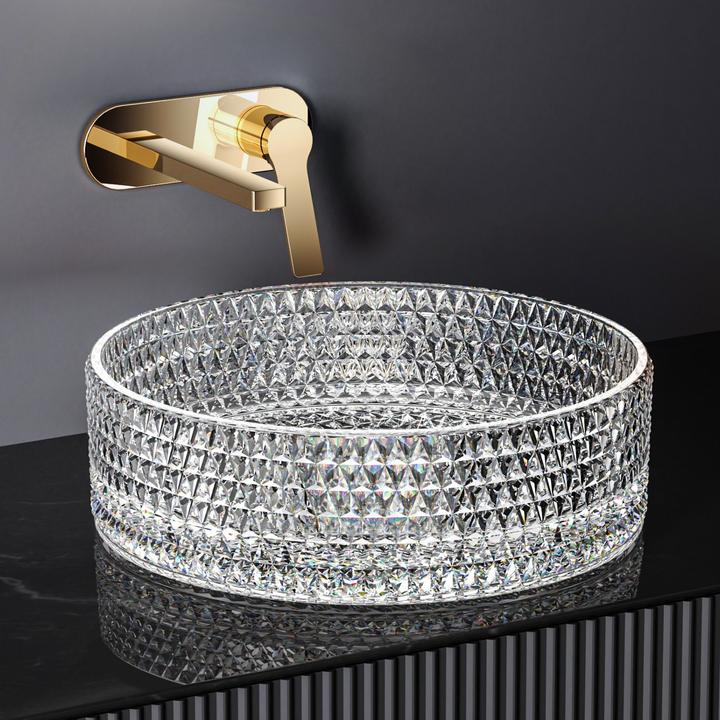 Actual product image Emke Countertop washbasin, 360 x 360 x 112 mm, clear glass sink, Round countertop washbasin (360 mm, 360 mm)