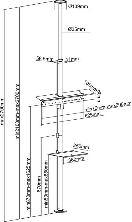Actual product image Maclean MC-791N ceiling and floor bracket 37" - 70" (Ceiling, Ground, 30 kg, 37" - 70")
