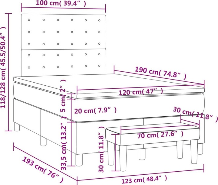 Produktbild VidaXL Bo x springbett mit Matratze 120 x 190 cm Stoff (120 x 190 cm)