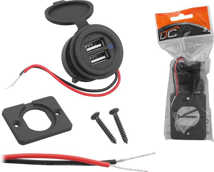 Image du produit Lasmex Chargeur encastré pour voiture/moto/bateau avec couvercle amovible : 2xUSB-A 5V/3,1Amax, entrée :