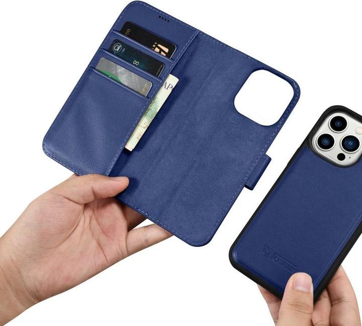 Actual product image iCarer case Wallet 2 in1 cover iPhone 14 Pro Max. Leather Flip Case Anti-RFID Blue (WMI14220728-BU) (Apple iPhone 14 Pro Max)