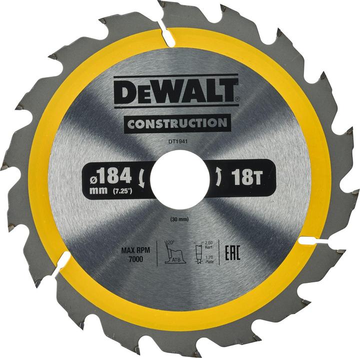 Produktbild DeWalt Kreissaegeblatt Handkr. 184/30mm 18WZ