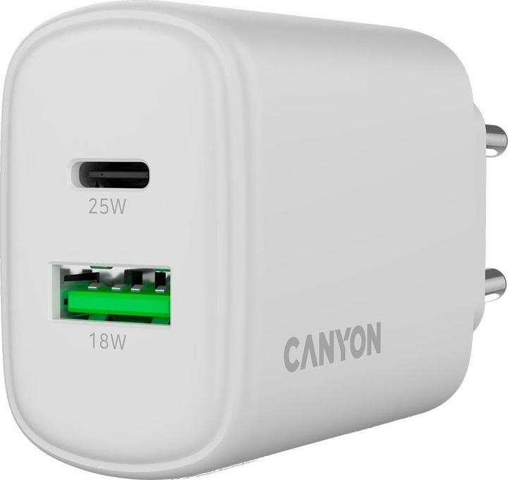 Actual product image Canyon Adapter charger OnCharge 250 25W 1xPD 1xQC EU White (25 W, 2 ports)