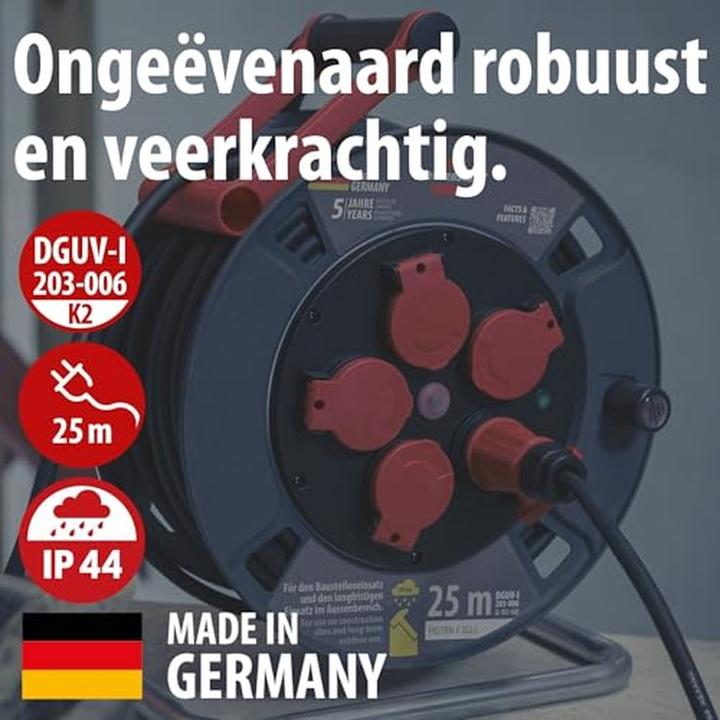 Produktbild Brennenstuhl 9232250100 Kabeltrommel 25 m Schwarz Schutzkontakt-Stecker (25 m, 2.50 mm²)