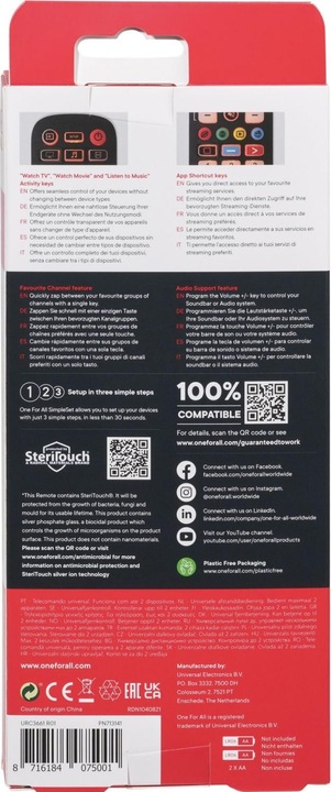 Nutritional values and ingredients One for All URC3661 (Universal remote control, Infrared)