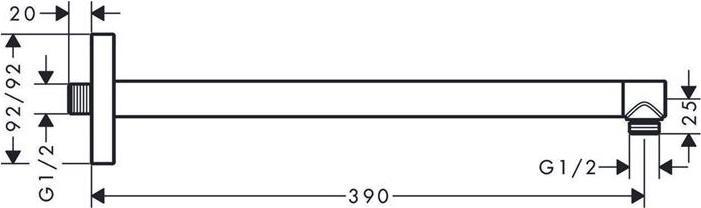 Actual product image Axor HG shower arm 390mm, DN 15, angular chrome