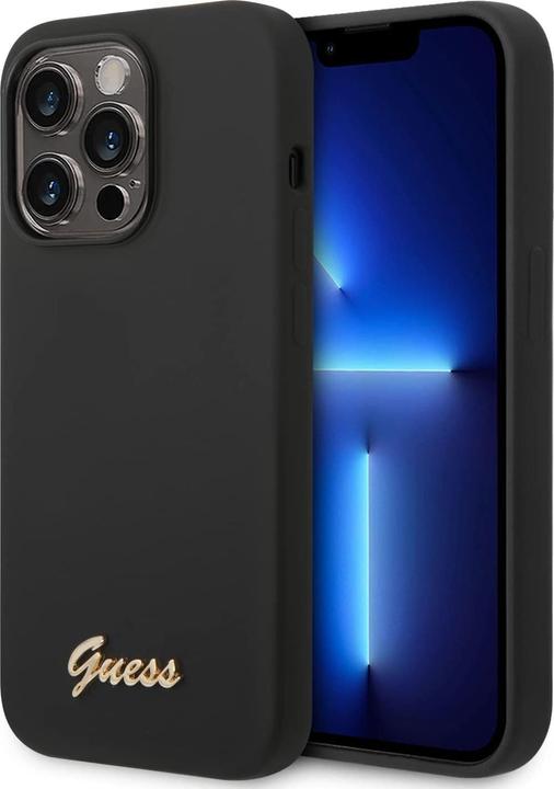 Actual product image Guess GUHCP14LSLSMK iPhone 14 Pro 6.1" czarny/black hard case Silicone Vintage Gold Logo (Apple iPhone 14 Pro)