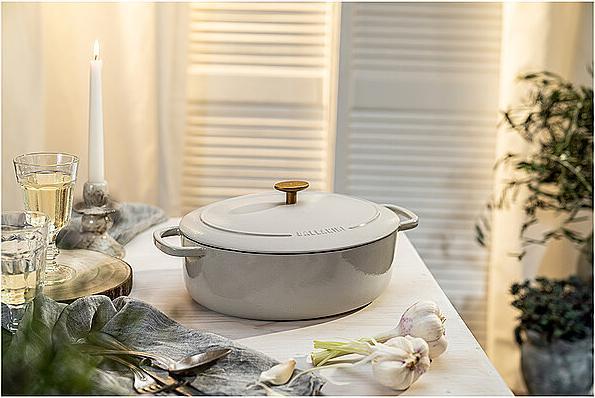 Productafbeelding Ballarini Cocotte BELLAMONTE 33 cm ovaal gietijzeren braadpan wit 6,5 liter (33 cm, Braadpan + kasserol, Gietijzer)