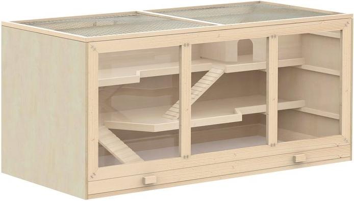 Produktbild Swisshandel24 Hamsterkäfig Nagerkäfig Kleintierstall aus Holz Mäusekäfig mit Treppen Kleintierkäfig Nagervilla Dre