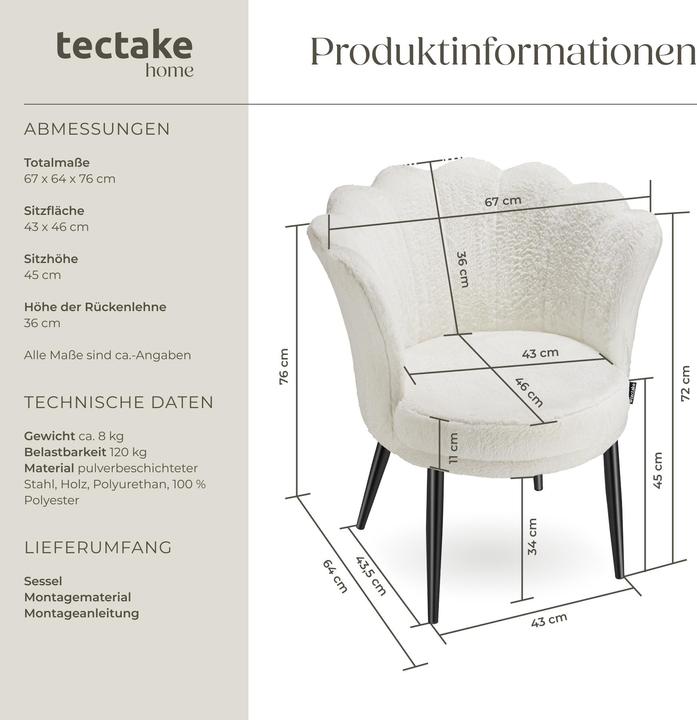 Immagine prodotto tectake Poltrona Stella, imbottitura spessa, 67x64x76cm