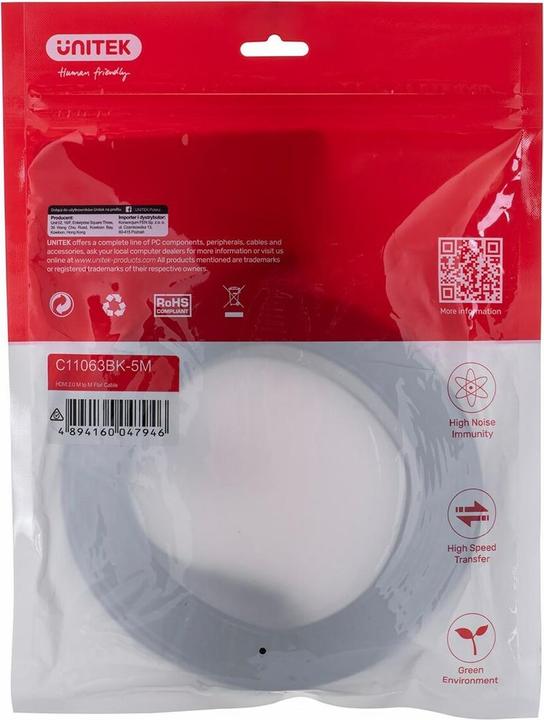 Produktbild Unitek HDMI (Typ A) — HDMI (Typ A) (5 m, HDMI, 2.0)