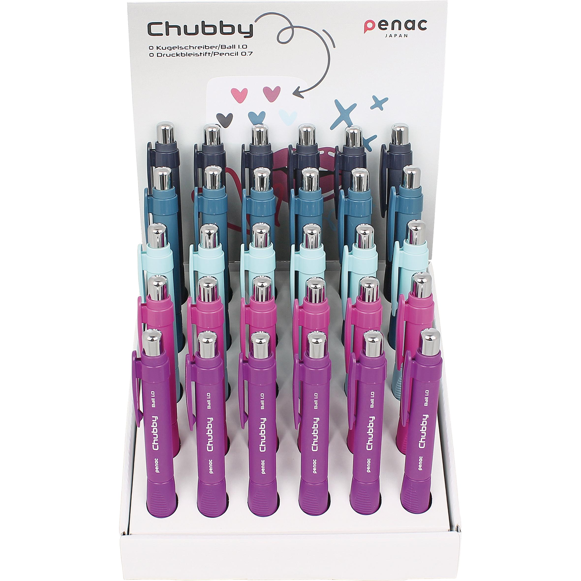 Thumbnail - Penac, Schreibstifte, Kugelschreiber Chubby (Pink, Violett, Petrol und Schwarz, Blau, 30 x)