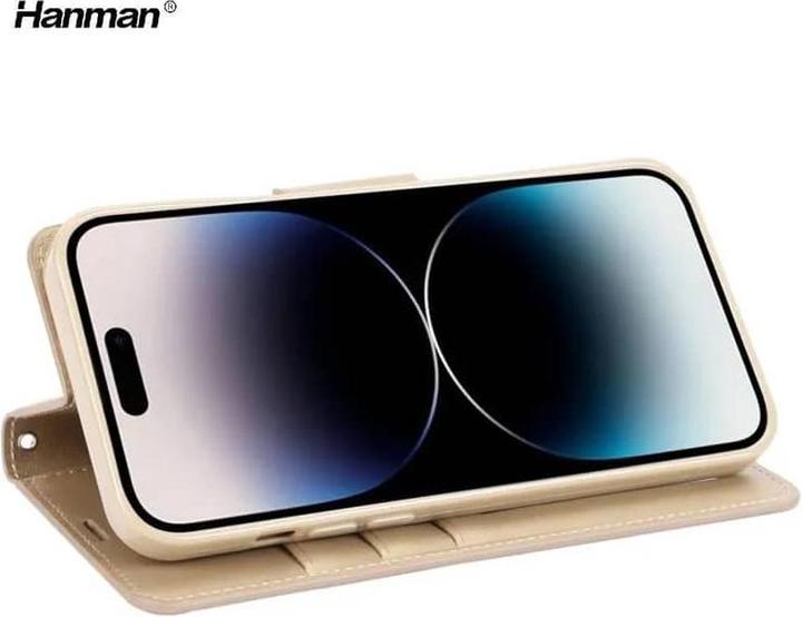 Actual product image Hanman Apple iPhone 12 / 12 Pro - Mill Flip Case with 3 card slots, gold (Apple iPhone 12 Pro, Apple iPhone 12)