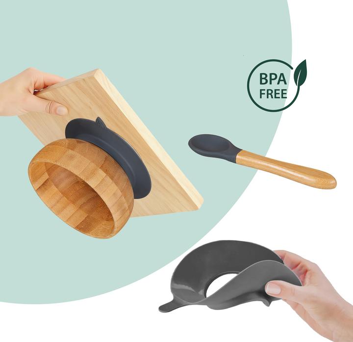 Actual product image Relaxdays - 3-teiliges Kindergeschirr Bambus, Hellbraun/ Grau, 3 x 18 cm