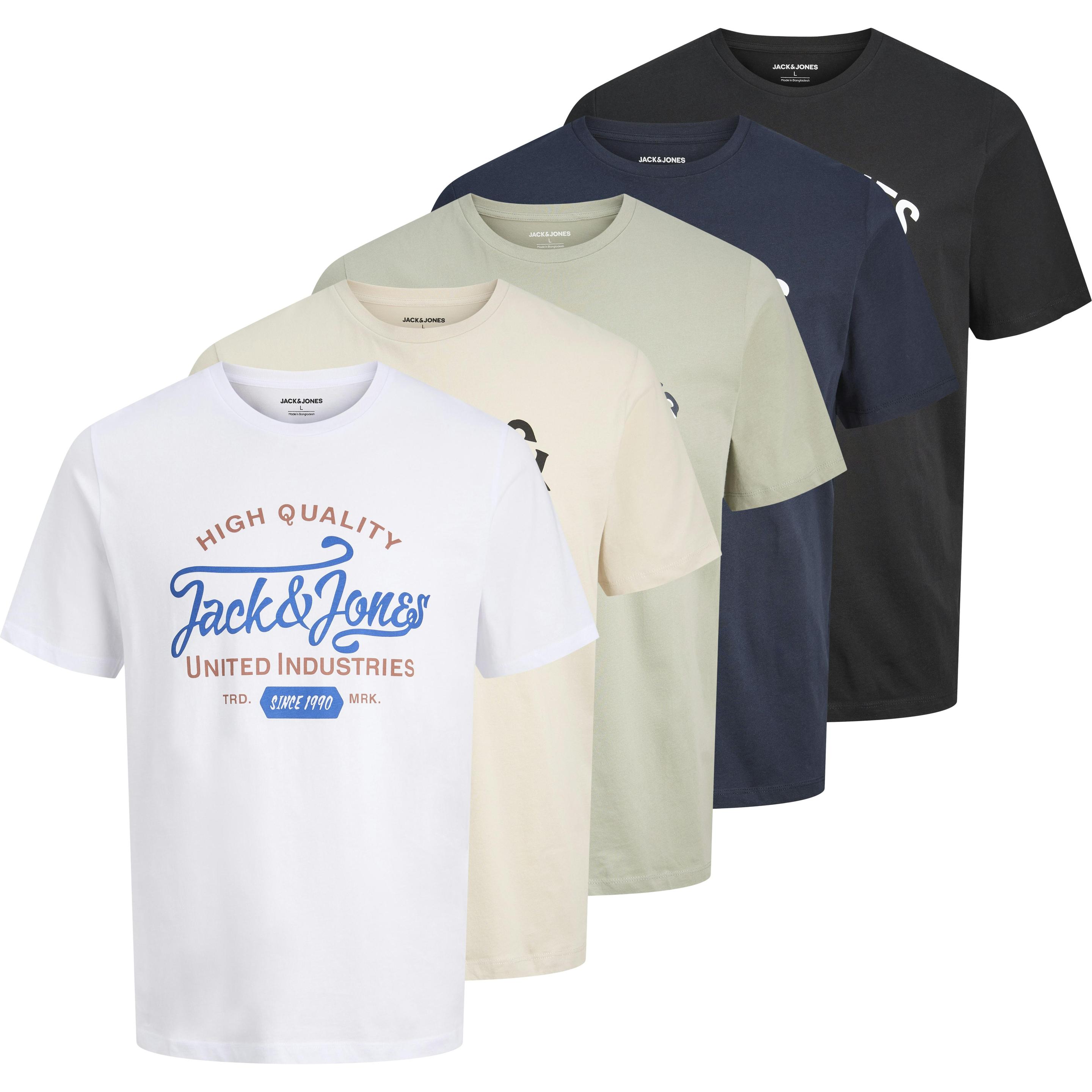 Jack & Jones, Herren, Shirt, Jjleogra Tee Crew Neck 5pk, Mehrfarbig, (M)