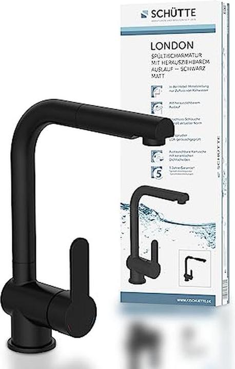 Immagine prodotto Schütte Rubinetto da cucina LONDON Miscelatore per lavello Nero opaco estraibile girevole 79760
