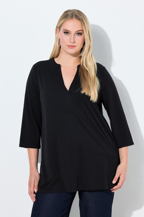 Actual product image Ulla Popken Split Neck 3/4 Sleeve Modal Blend Tee (54, 56)