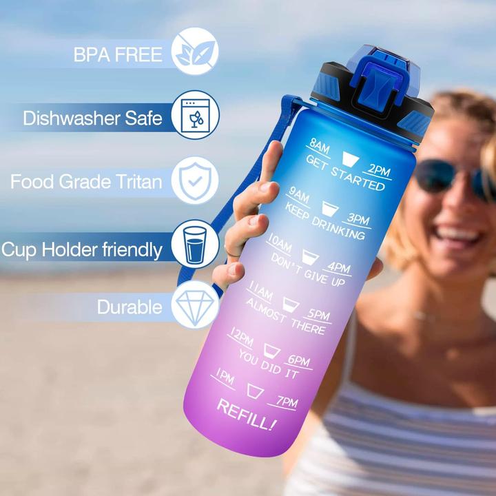 Image du produit PhoneLook Grande gourde sport 1000ml Stay Hydrated avec motivation à boire et bouchon de sécurité /rose (1 l)