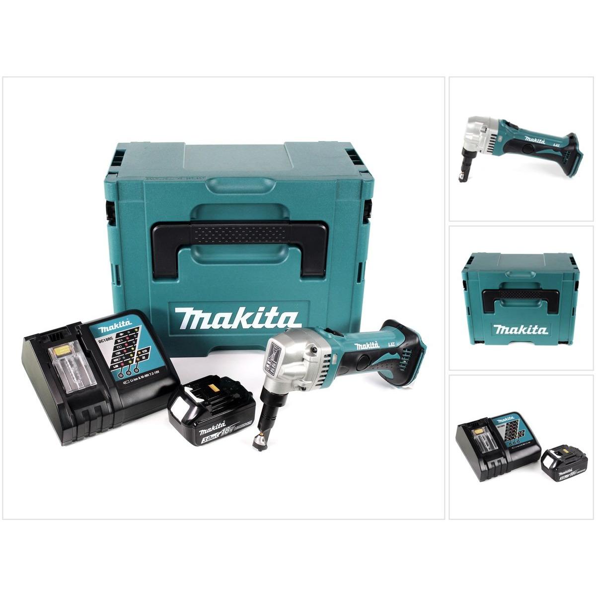 Makita, Cesoia elettrica per lamiera, DJN 161 RF1J Roditrice a batteria 18V in valigetta Makpac + 1x Batteria BL1830 3,0Ah + Carica