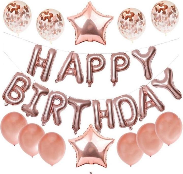 Cover-Discount Happy Birthday Luftballon Banner Set rosa (25 x)