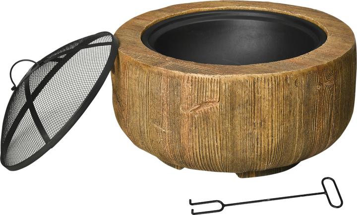 Produktbild Swisshandel24 Feuerschale, Deckel, Schürhaken, Baumstumpf-Design, Stahl, MgO, Braun (61.50 cm)