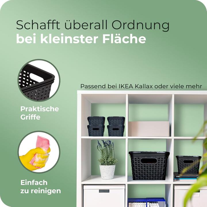 Produktbild Novaliv 6er Set Aufbewahrungsboxen mit Deckel Klein 5L Korb Schwarz in Rattan Design Lebensmittelech (5 l)